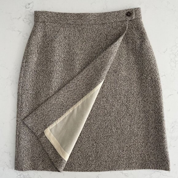 Brooks Brothers Classic Lined Tweed Wool Blend Wrap Skirt Brown Tan Cream Sz 8 - Picture 7 of 15